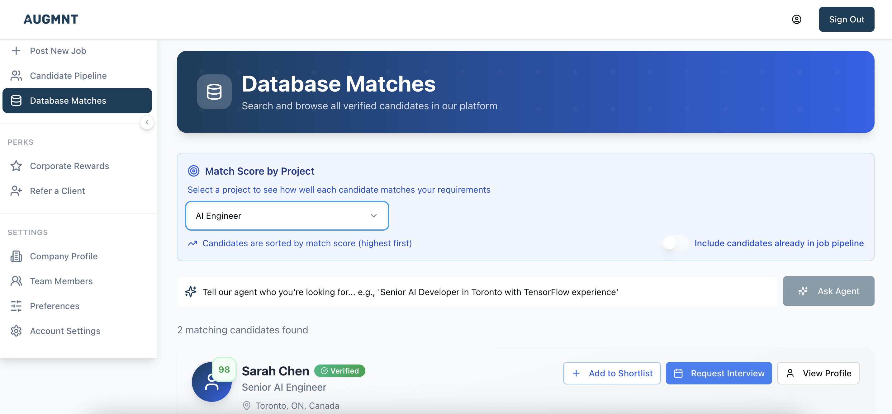 Augmnt Database Matches - Search verified consultants